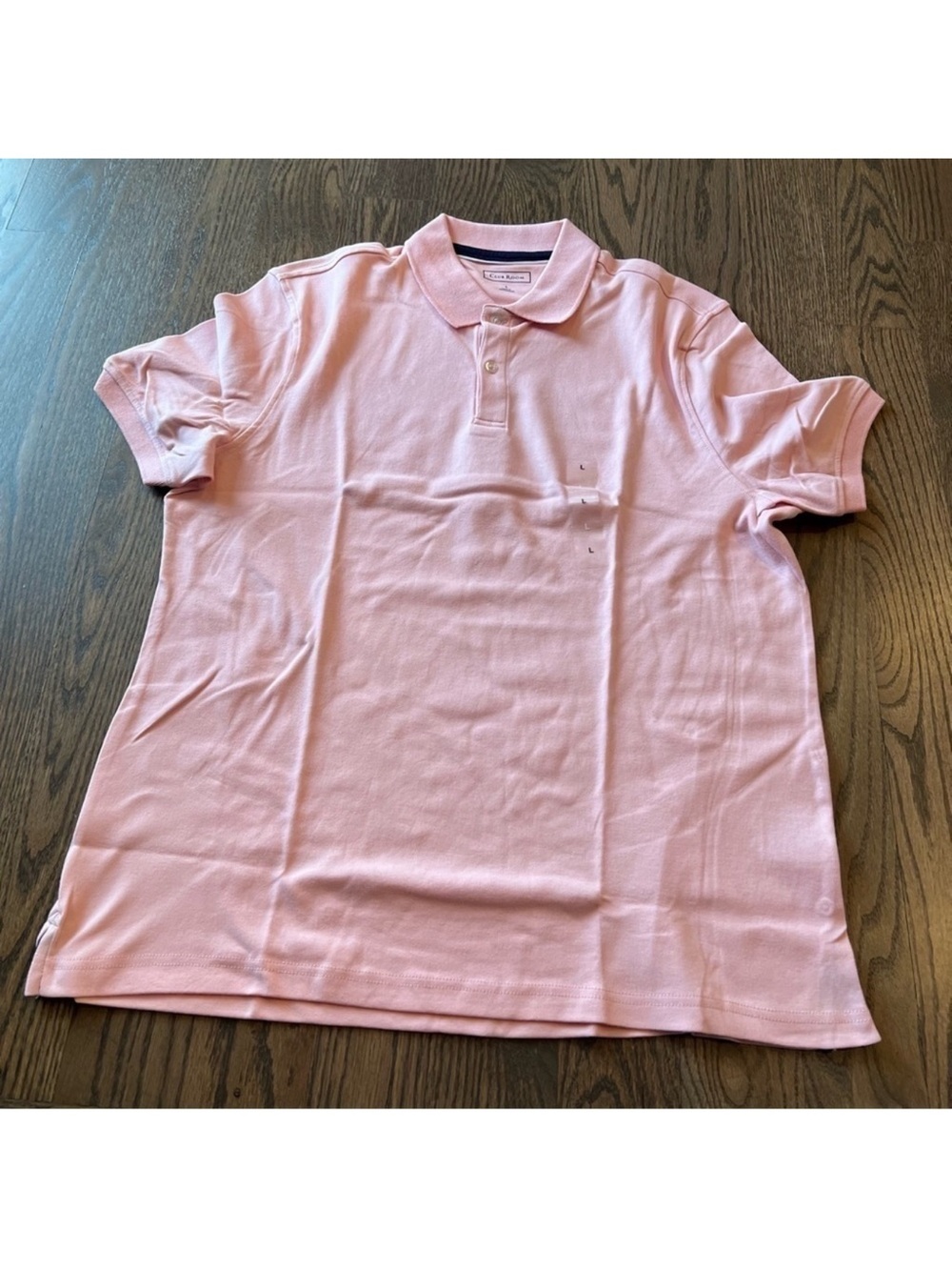 NWT Men’s Club Room short sleeve pink 3 button up collared polo top size Lg